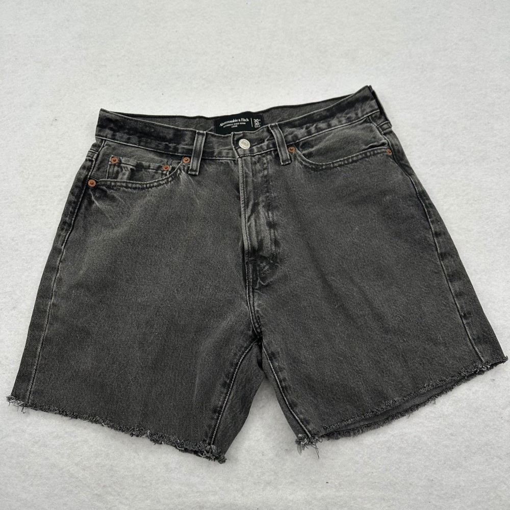 Abercrombie & Fitch Mens 30 Authentic Rigid Denim Loose Cutoff Shorts Black